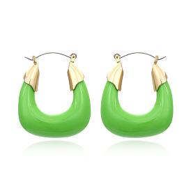 Bold Colorful Resin Earrings with Retro U-Shape and Acrylic Design