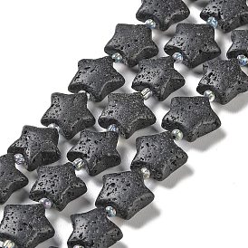Natural Lava Rock Beads Strands, with Seed Beads, Puffed Star