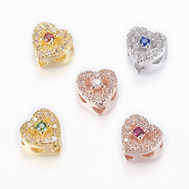 Rack Plating Brass Micro Pave Cubic Zirconia Beads, Heart