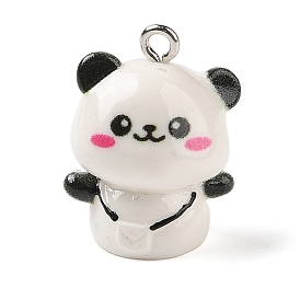 Opaque Resin Animal Pendants, 3D Panda Charms with Platinum Plated Iron Loops