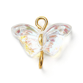 Electroplate Transparent Glass Links Connectors, AB Color Plated, with Golden Brass Findings, Butterfly