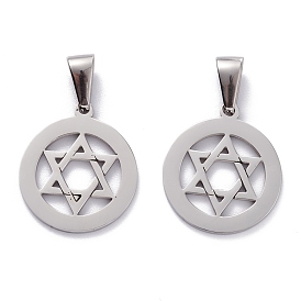 304 Stainless Steel Pendants, Ring with Star of David
