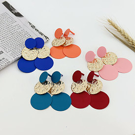 Creative Stitching Pure Color Geometric Round Earrings Women's Fashion Personality Earrings