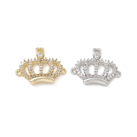 Brass Micro Pave Clear Cubic Zirconia Connetor Charms, Crown Links with Heart