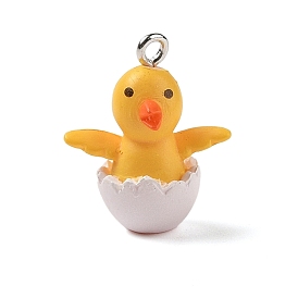 Opaque Resin Pendants, Easter Eggshell Chick Charms with Platinum Plated Iron Loops