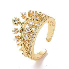Clear Cubic Zirconia Crown Open Ring, Brass Jewelry for Women, Cadmium Free & Lead Free
