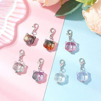 Подвесные украшения из стекла в форме головы кошки, с карабинами из цинкового сплава для украшений сумок