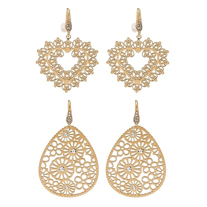 304 Stainless Steel Rhinestone Dangle Earrings, Golden
