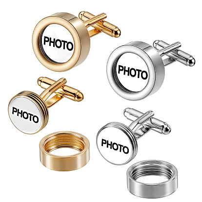 Stainless Steel Cufflinks, Flat Round Photo Frame