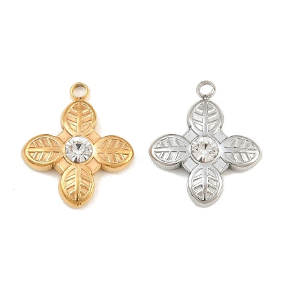 304 Stainless Steel with Crystal Rhinestone Pendants, Leaf Charms