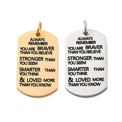 304 нержавеющей стальной эмали подвески, с целью перехода в кольце, ионное покрытие (ip), прямоугольник со словами-подвесками