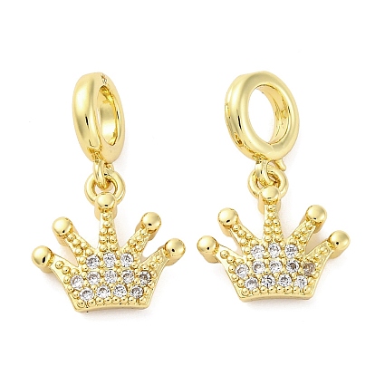 Латунное микропейв с кубическим цирконием европейские подвески с подвесками, корона, Подвески с большими отверстиями