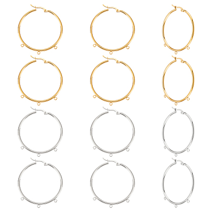 12 шт. 2 цвета 304 фурнитура для огромных сережек-колец из нержавеющей стали, с защелкой сзади и горизонтальными петлями, кольцо