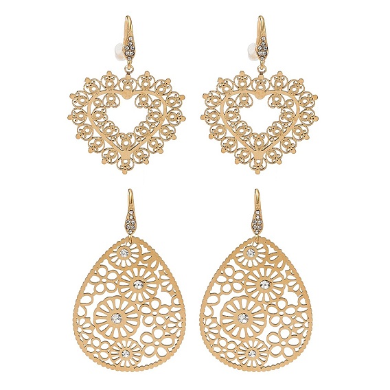 304 Stainless Steel Rhinestone Dangle Earrings, Golden