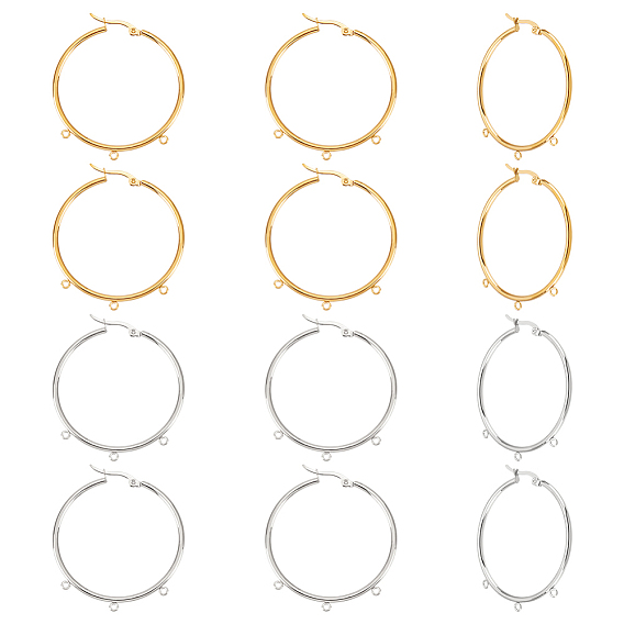 12 шт. 2 цвета 304 фурнитура для огромных сережек-колец из нержавеющей стали, с защелкой сзади и горизонтальными петлями, кольцо