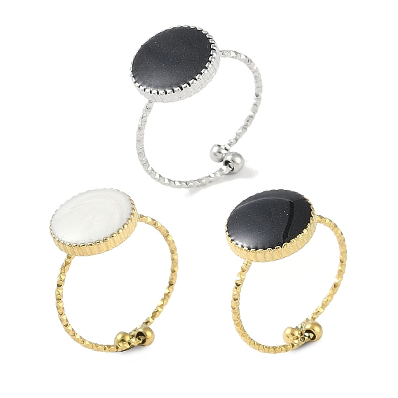 Ионное покрытие (IP) 304 плоские круглые открытые манжеты из нержавеющей стали с эмалью для женщин