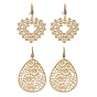 304 Stainless Steel Rhinestone Dangle Earrings, Golden