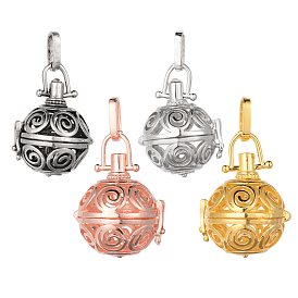 Brass Hollow Round Cage Pendants, For Chime Ball Pendant Necklaces Making, Lead Free & Nickel Free & Cadmium Free, 28x21.5mm, Hole: 3.5x8mm
