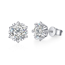 925 Sterling Silver with Moissanite Rhinestone Earrings, Flower