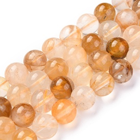 Quartz hématoïde jaune naturel/fils de perles de quartz guérisseur doré, ronde