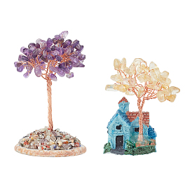 2pcs 2 décorations d'affichage d'arbre à argent de style, avec fil de cuivre et base en résine, pour les décorations d'affichage à la maison