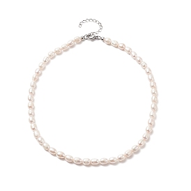 Natural Pearl Beaded Necklace with 304 Stainless Steel Clasp for Women