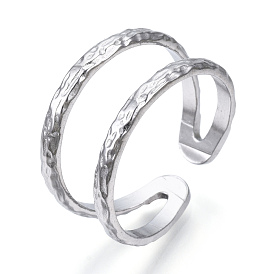 304 Stainless Steel Double Line Open Cuff Ring, Hollow Chunky Ring for Women
