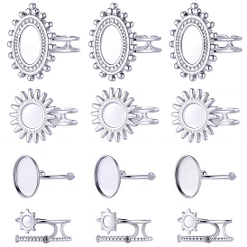 16 шт. 4 стили 304 компоненты открытого манжетного кольца из нержавеющей стали, настройка кольца колодки, овал и солнце