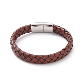 Bracelet cordon tressé en cuir de sienne 304 avec fermoirs magnétiques en acier inoxydable, bracelet punk pour hommes femmes