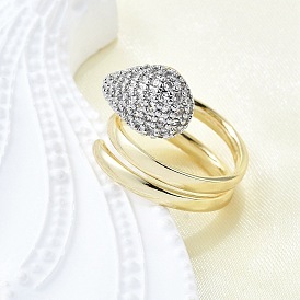 Латунные кольца-манжеты с микропаве и прозрачным цирконием для женщин, слеза