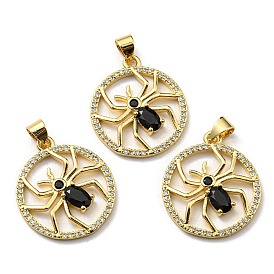 Brass with Cubic Zirconia Pendants, Long-Lasting Plated, Lead Free & Cadmium Free, Flat Round