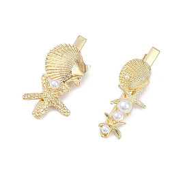 Shell & Starfish Alloy Alligator Hair Clips, with Plastic Imitation Pearl, for Women Girl