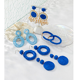 Klein blue niche earrings female design sense woven raffia earrings