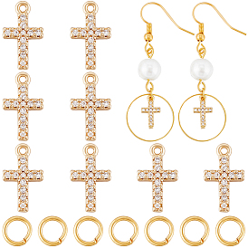 14шт. подвески из кубического циркония, с латунной фурнитурой , крестик, прозрачные, с латунными открытыми соединительными кольцами (шт.)