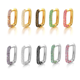 Rectangle S925 Sterling Silver Hoop Earrings, with Cubic Zirconia