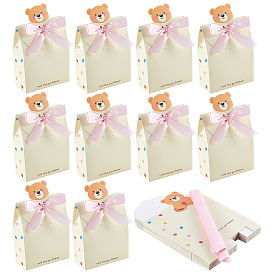 10Pcs Bear Folding Paper Gift Boxes, for Presents Candies Cookies Wrapping, with Polyester Ribbon