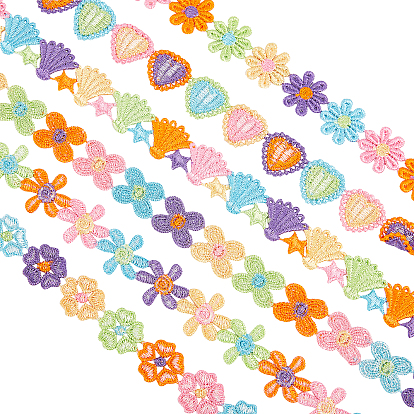 6 Yards 6 Style Polyester Lace Trims, Embroidered Applique Sewing Ribbon, for Sewing and Art Craft Decoration, Mixed Shape