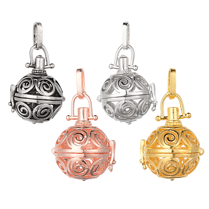 Brass Hollow Round Cage Pendants, For Chime Ball Pendant Necklaces Making, Lead Free & Nickel Free & Cadmium Free, 28x21.5mm, Hole: 3.5x8mm