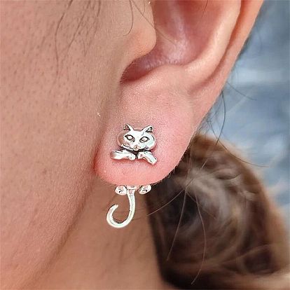 Alloy Cat Front Back Stud Earrings for Women