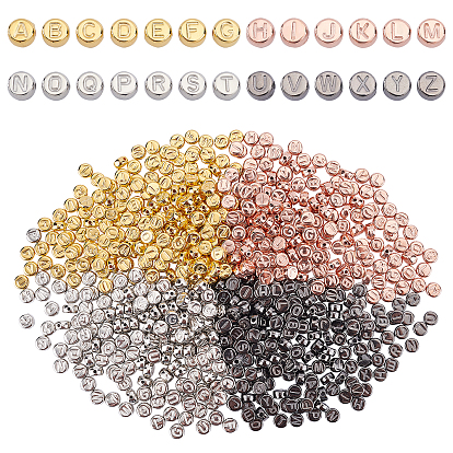800Pcs 4 Colors CCB Plastic Beads, Flat Round with Letter A~Z