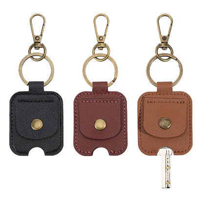 3 pièces 3 couleurs, étuis à clés décoratifs en cuir PU, avec des agrafes en alliage, rectangle