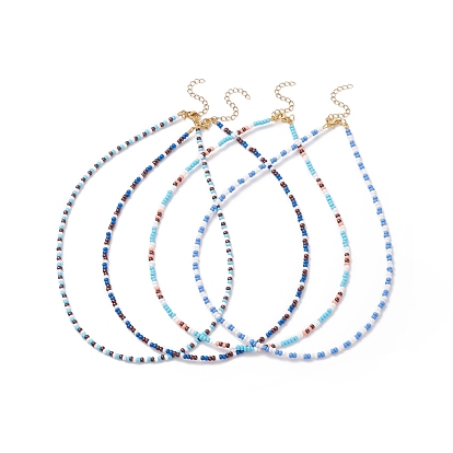 4Pcs 4 Colors Glass Seed Beaded Necklaces Set for Women