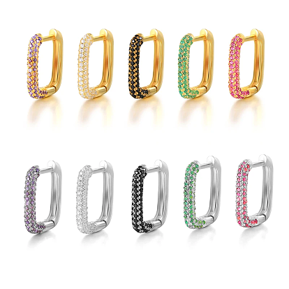 Rectangle S925 Sterling Silver Hoop Earrings, with Cubic Zirconia