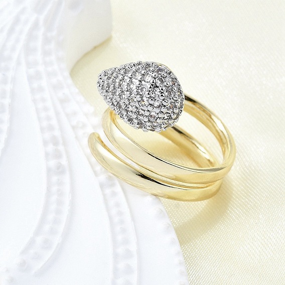 Латунные кольца-манжеты с микропаве и прозрачным цирконием для женщин, слеза