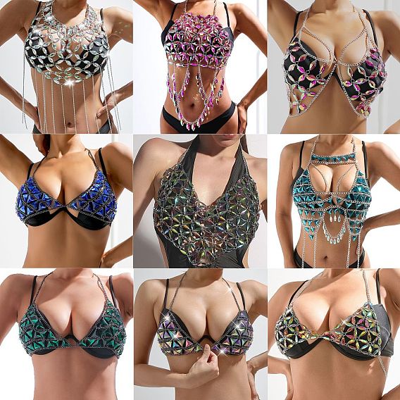 Акриловая каплевидная сплавная цепь с кисточками на грудь цепи для пляжной вечеринки, платина