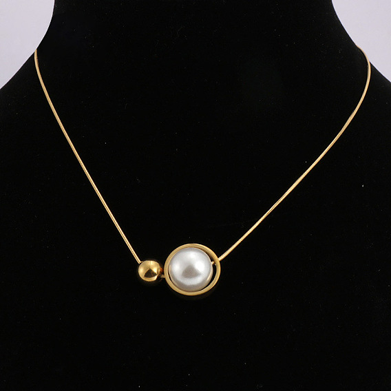 Простой стиль 304 круглые подвески из нержавеющей стали и искусственного жемчуга для женщин, золотые