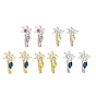 Flower Brass Stud Earrings, with Clear Cubic Zirconia, Long-Lasting Plated, Lead Free & Cadmium Free