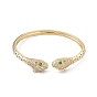 Green & Clear Cubic Zirconia Snake Open Cuff Bangles, Brass Jewelry for Women, Cadmium Free & Lead Free, Long-Lasting Plated