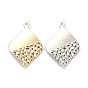 Brass Pendants, Long-Lasting Plated, Rhombus, Bumpy
