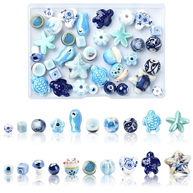 40Pcs 20 Styles Handmade Pearlized Porcelain Beads, Pearlized, Mixed Shapes
